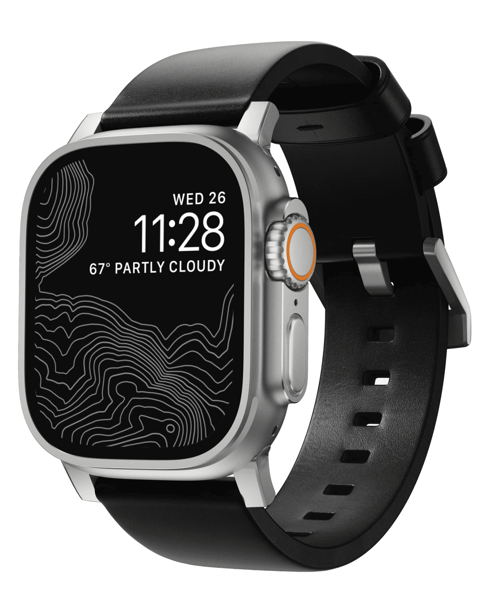 Ремешок Nomad Modern Leather Band Silver Hardware Black Horween 46mm/49mm (NM1A41SM00)